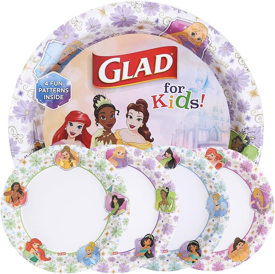 Glad Disney Princess Kids Paper Plates, Heavy Duty Soak Proof and Micr