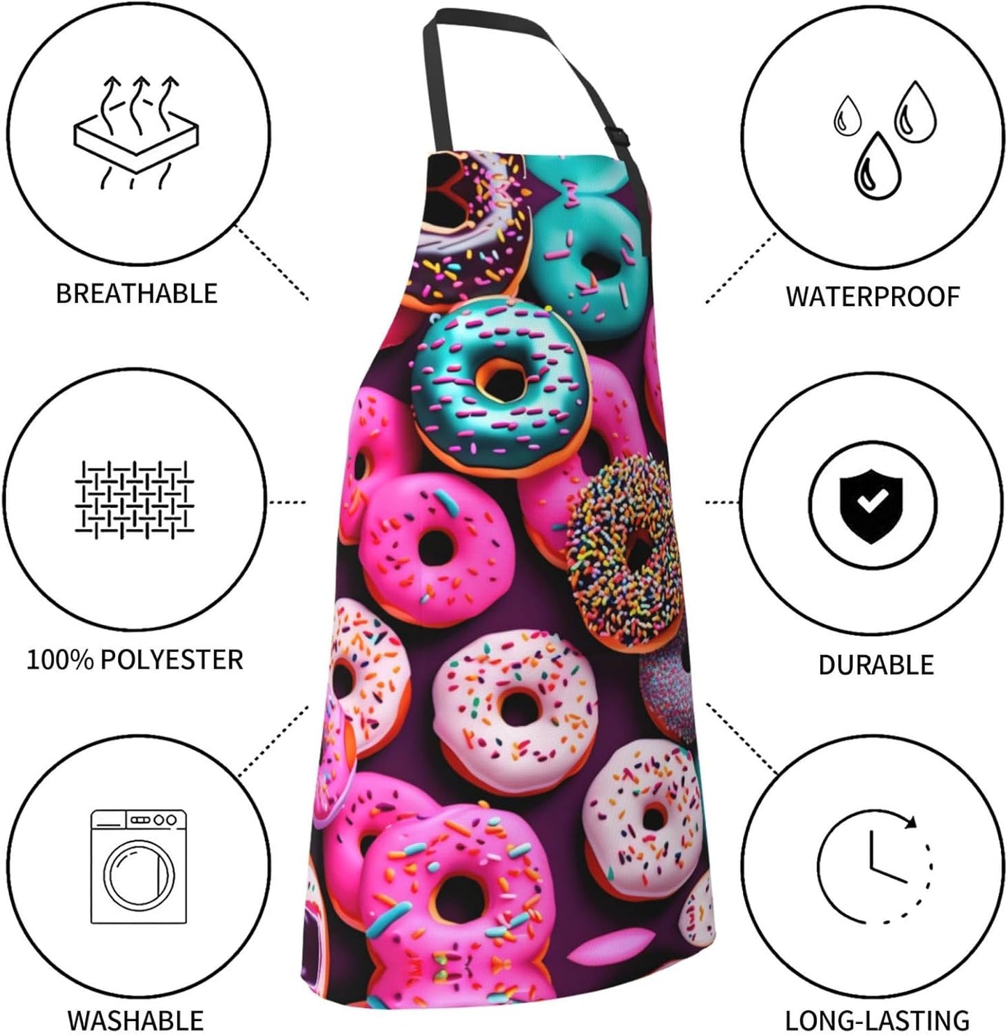 Donut print Waterproof apron with pocket adjustable cooking apron for adult kitchen bibs to bake