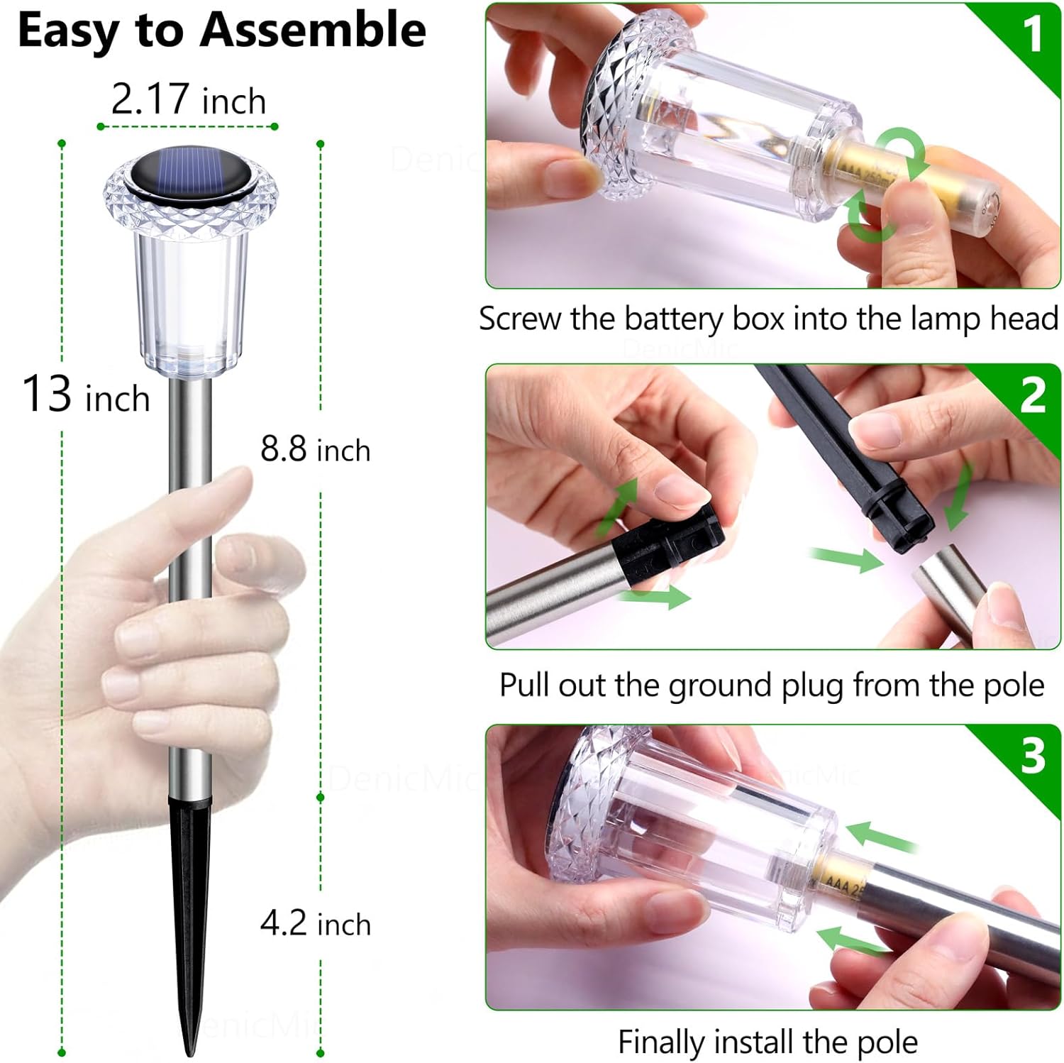 DenicMic Solar Lights Outdoor 10 Pack Waterproof 6000K Cold White LED 