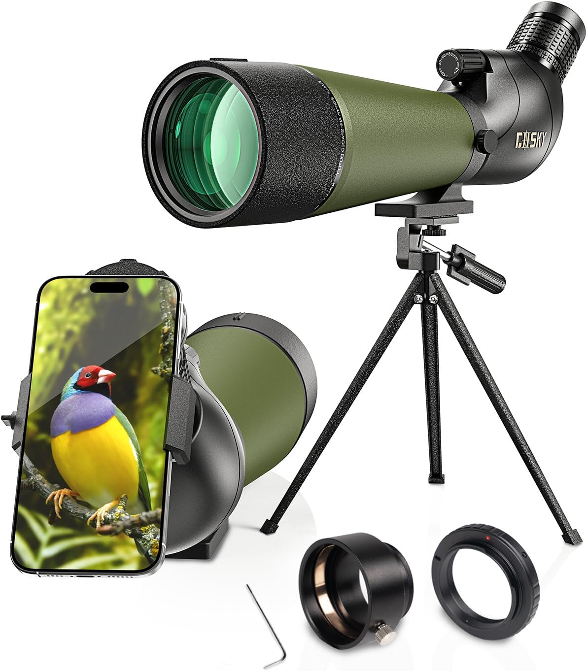 GOSKY 20-60x80 HD Spotting Scope with Tripod, Carrying Bag - BAK4 Angled Scope for Target Shooting Hunting Bird Watching Wildlife Scenery (with Smartphone Adapter+SLR Mount Compatible with Nikon)