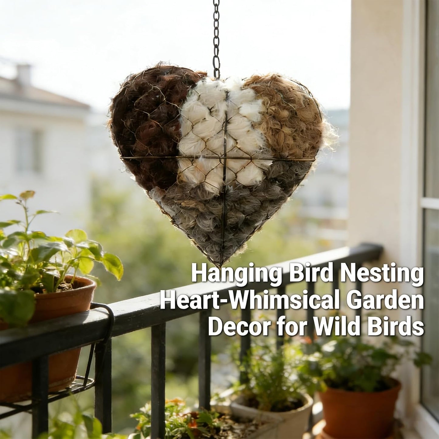 Handmade Fiber Bird Nesting Heart, Refillable Nature Wool Material Hou