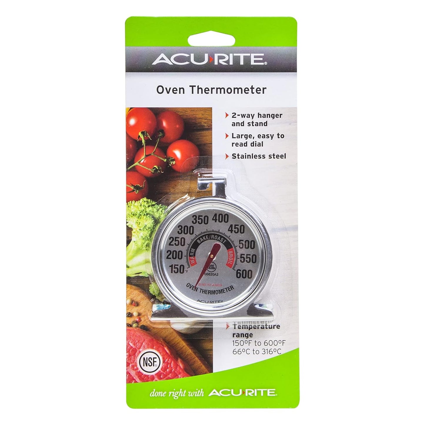 AcuRite 00620A2 Stainless Steel Oven Thermometer (150°F to 600°F)