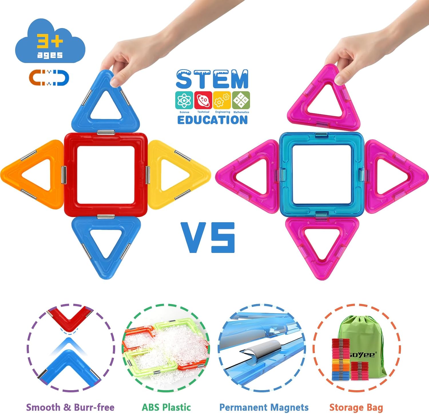 Coodoo Upgraded Magnetic Blocks Tough Tiles STEM Toys for 3+ Year Old 