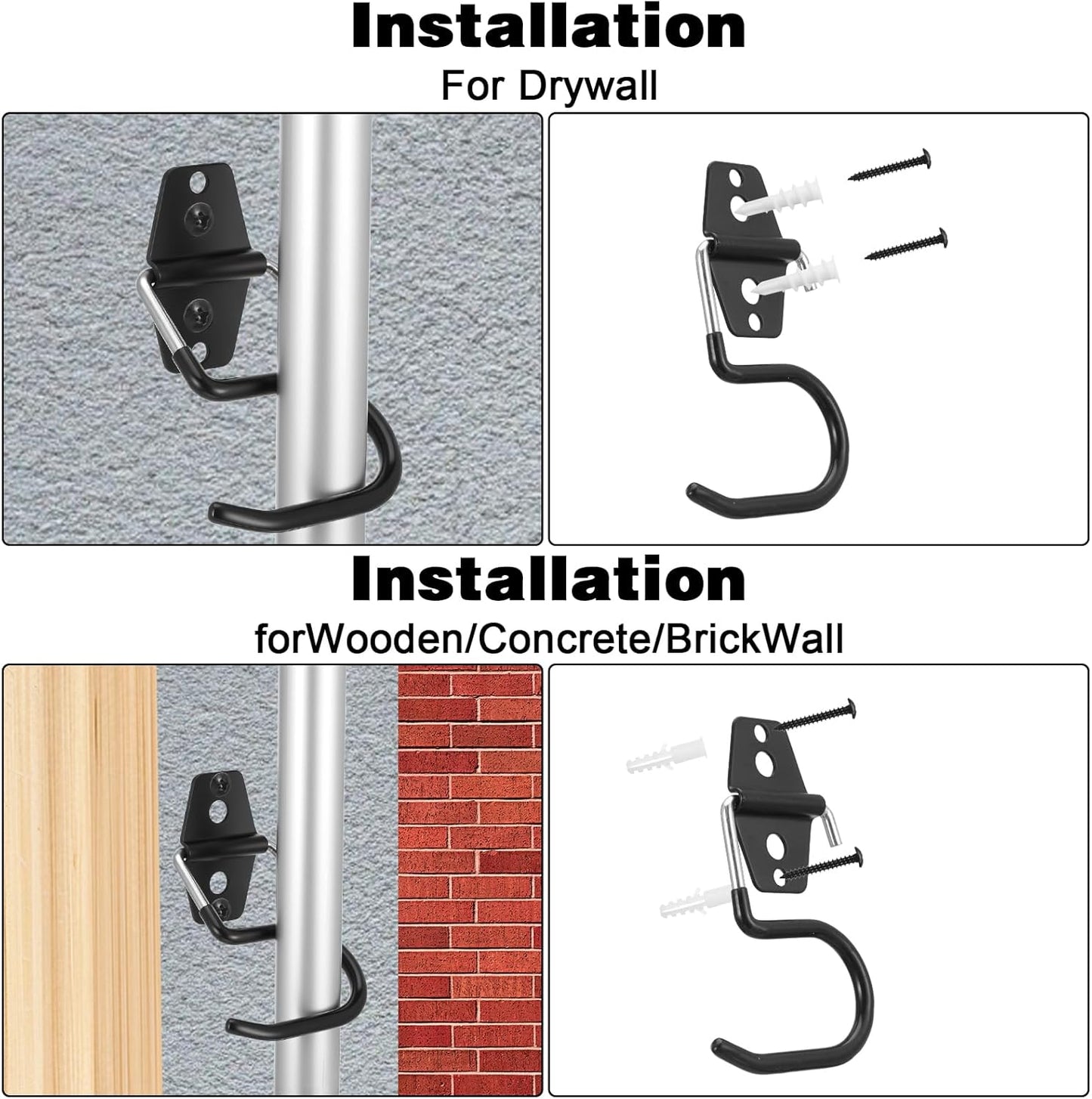 18 Pack Broom Holder Wall Mount - Tool Hangers Garage Wall Hanging Organizer - Heavy Duty Metal Large S Hooks for Mop Shovel Rake Shed Garden Lawn Yard Handle Tools Organization (Black)