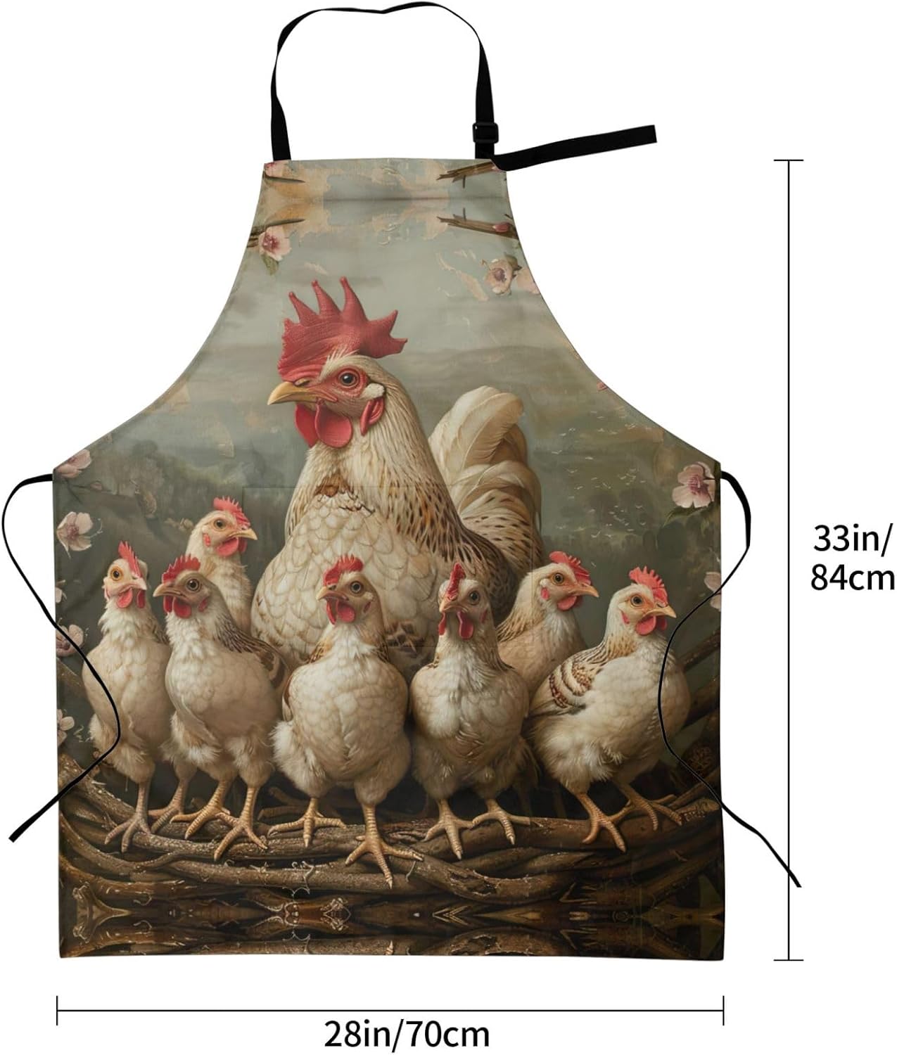 A Brood of Chickens print Waterproof chef's apron with pocket apron for kitchen cooking baking barbecue and gardening