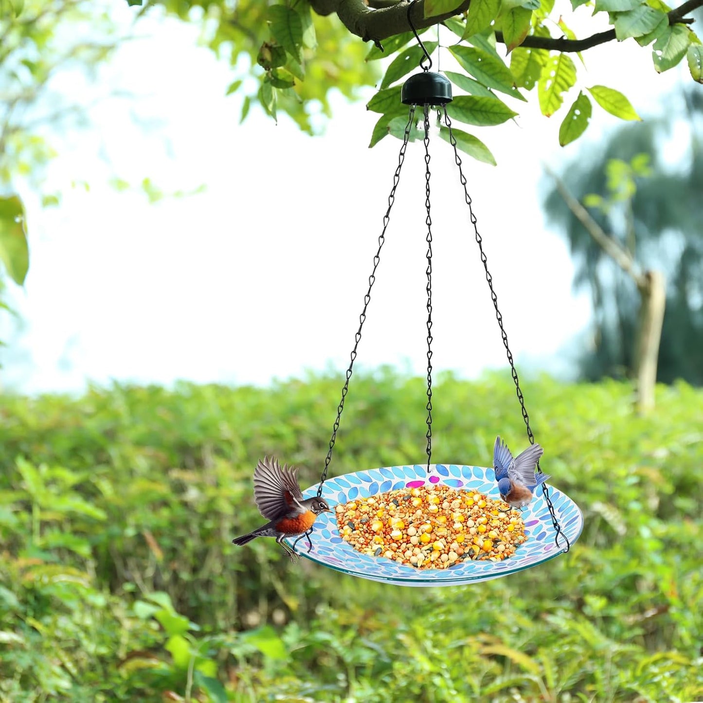 MUMTOP Mosaic Hanging Bird Bath-Bird Baths for Outdoors - 12 Inch Glas
