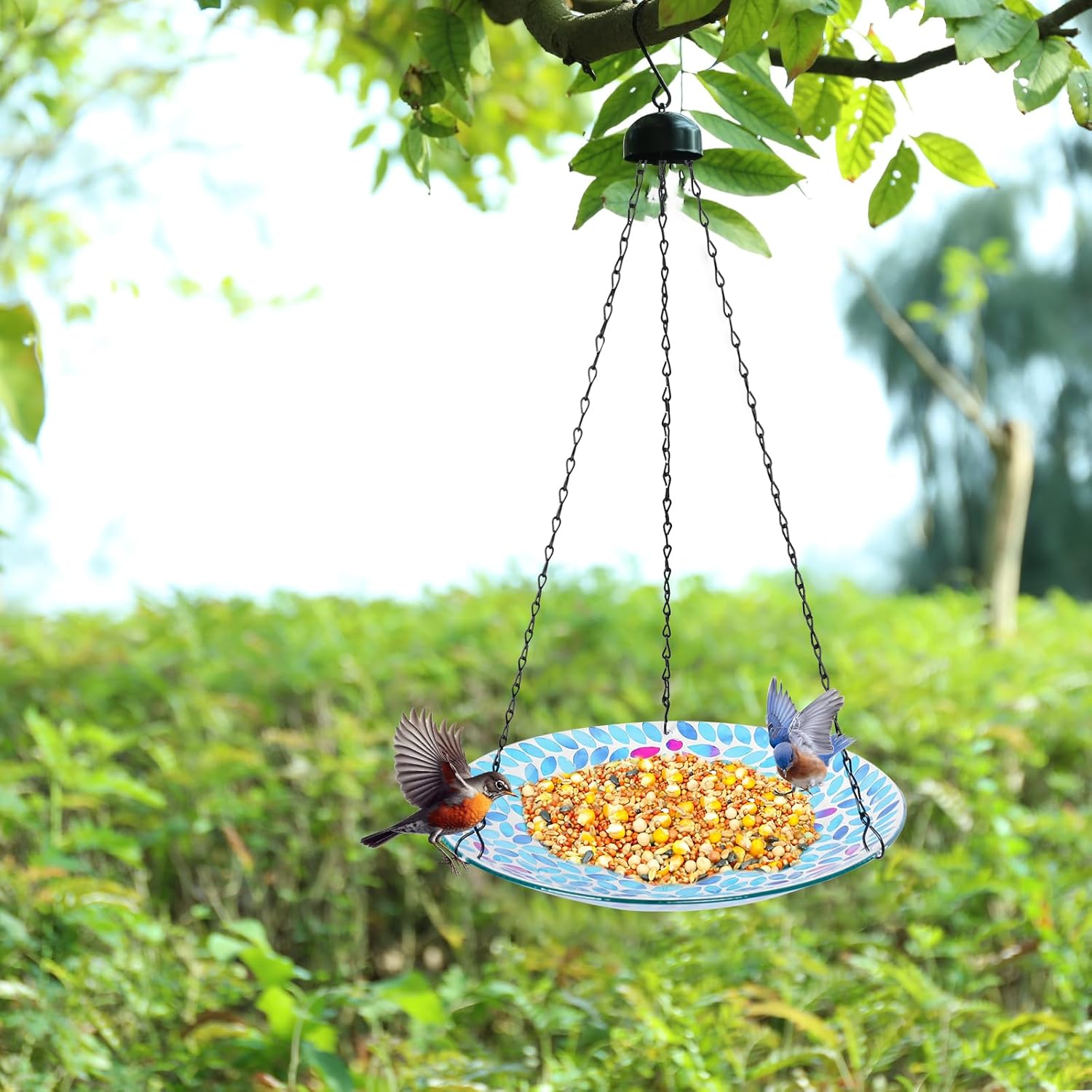 MUMTOP Mosaic Hanging Bird Bath-Bird Baths for Outdoors - 12 Inch Glas