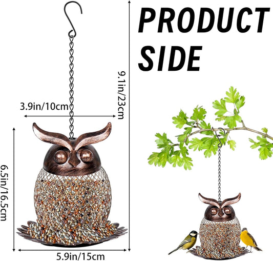 Bird Feeders for Outdoors, Metal Hanging Wild Birdfeeder with Hook for Outside Garden Yard Decor, Owl Shaped Mesh Bird Seed Feeder for Bluebird Cardinal Finch Sparrow Blue Jay