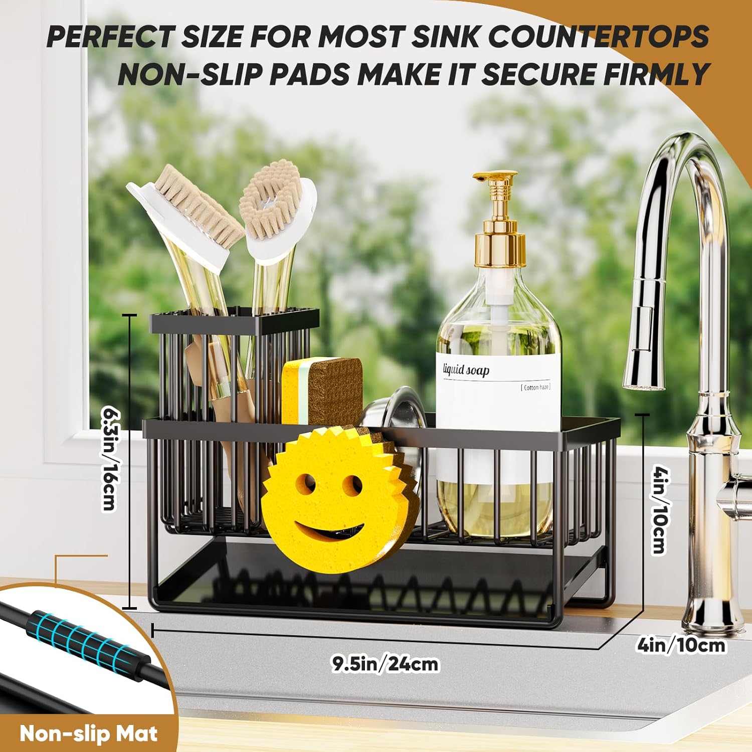 Sponge Holder for Kitchen Sink,Smiley Face Sink Caddy with Removable B