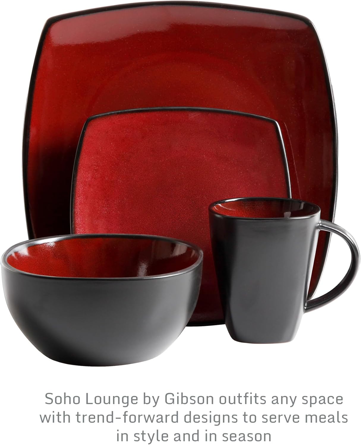 Gibson Elite Soho Lounge Square 16-Piece Dinnerware Set, Service for 4