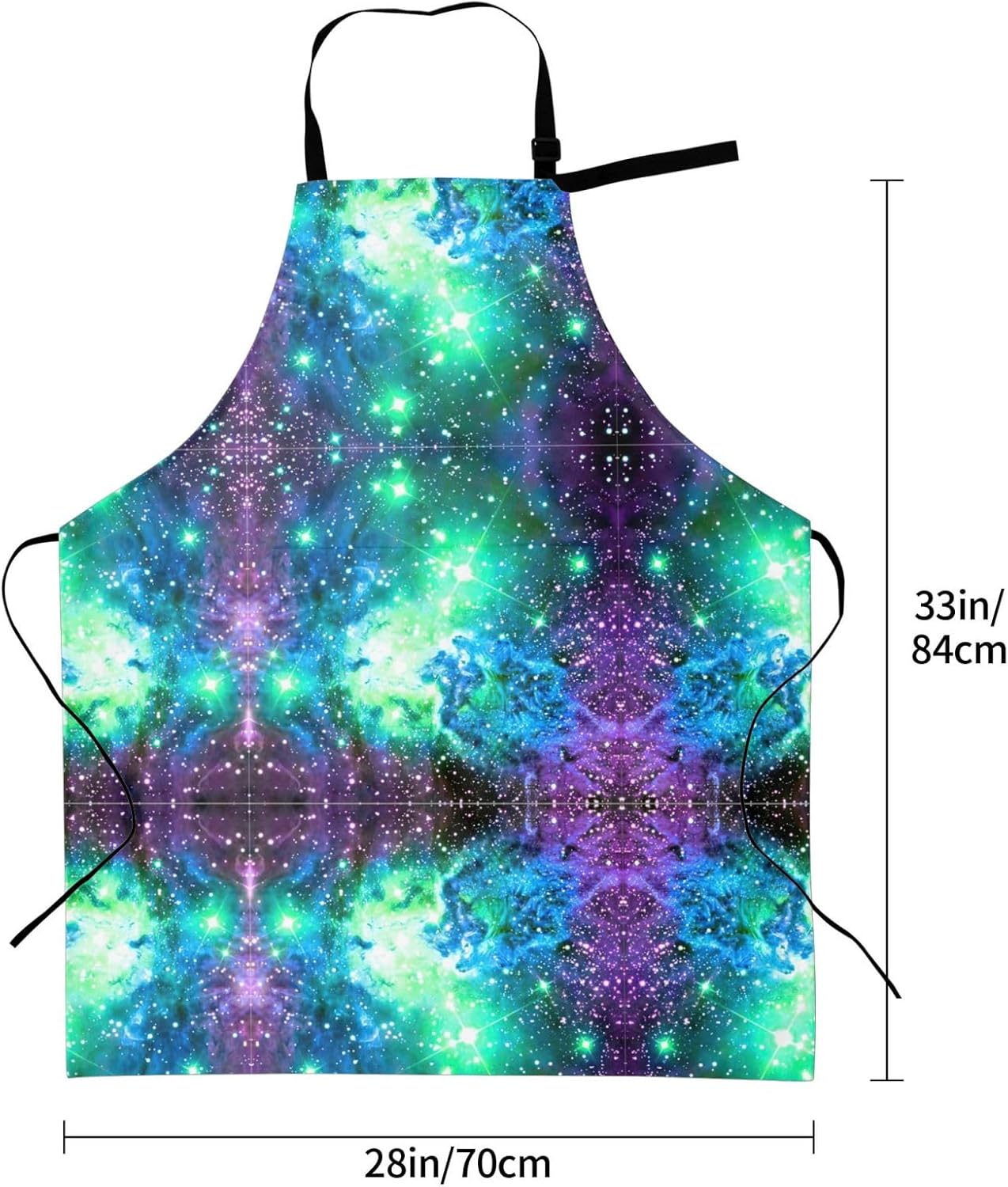 Green Blue Purple Galaxy Print 28x33 In Adult Kitchen Apron with Pockets Versatile Chef Smock for Cooking Baking