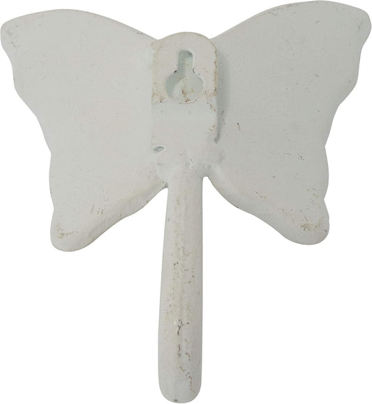 Foreside Home & Garden Rustic Antique White Metal Butterfly Wall Hook