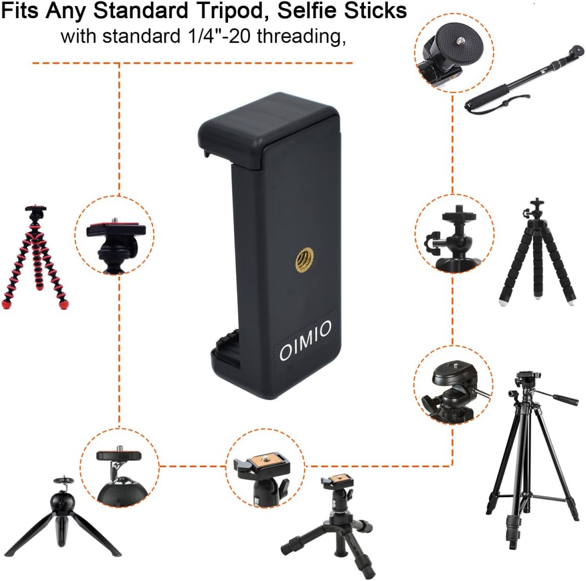 Universal Cell Phone Tripod Mount Adapter, OIMIO Phone Holder Clip Con