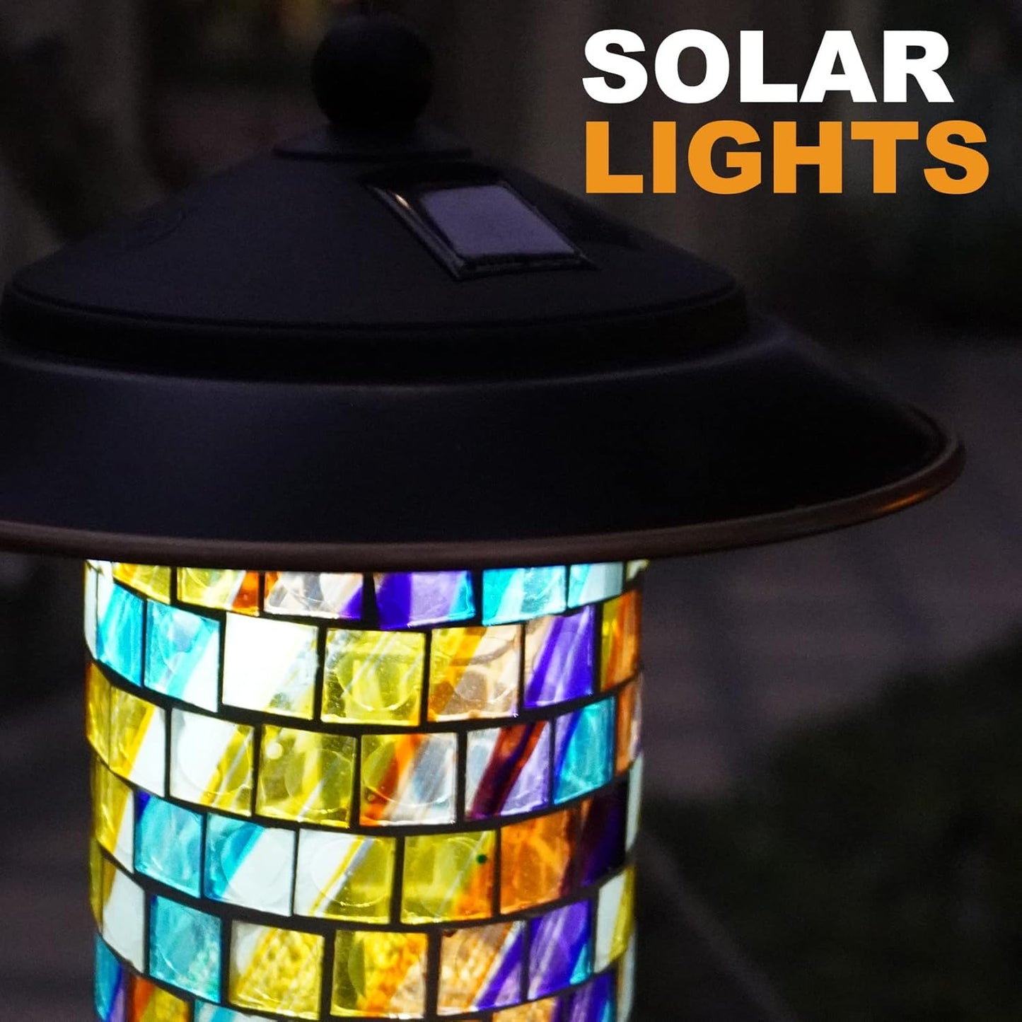 Solar Bird Feeder for Outdoor Hanging - Small Bird Seedes Feeder with Mosaic Stained Glass for Cardinals and Finches - Garden Decor Gift for Parents and Lover (1.5lbs Capacity, Sunset)