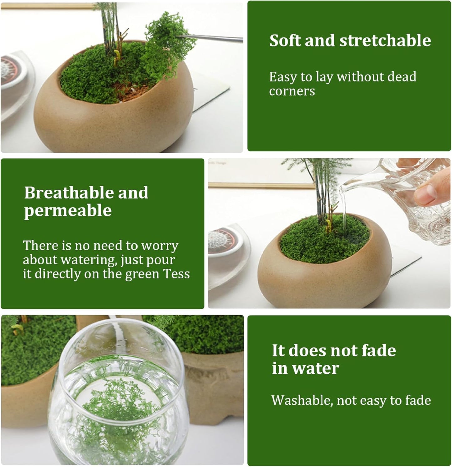Fake Moss 50g Plastic Artificial Moss Realistic Looking Faux Moss, Natural Fake Green Lichen Plants for Plant Pot Garden Patio Decoration, Dark Green, Artificial Plants