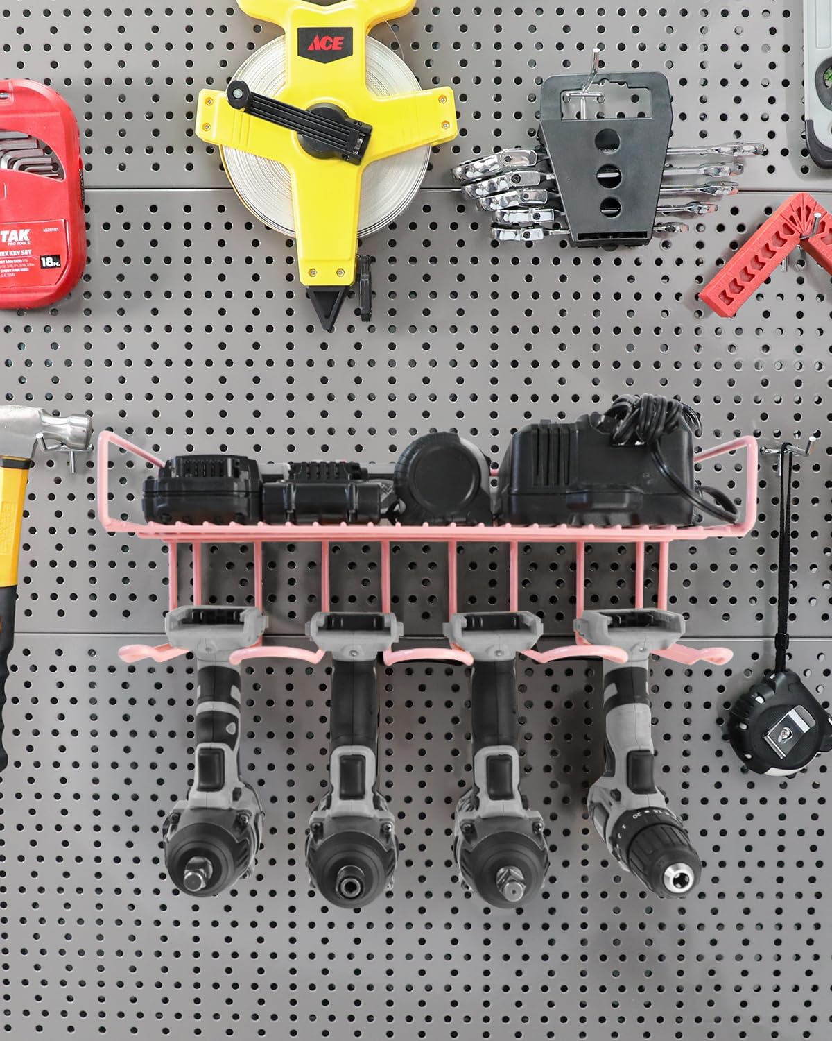 Pink Power Tool Organizer - Wall Mount Style for Power Tool Drill Stor