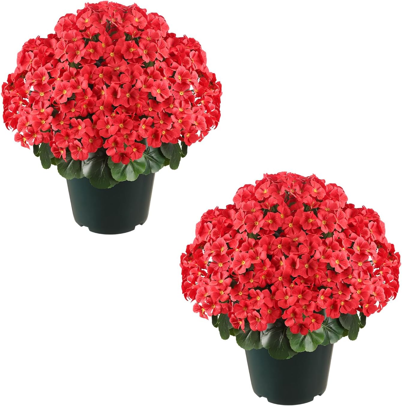 Romantic season 20" Artificial Geraniums Bush in Pot, Outdoor Fake Potted Plant with UV Resistant Red Flowers for Patio, Front Porch, Garden, Balcony & Home Decor