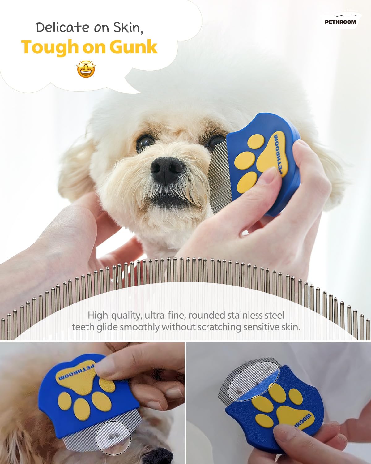 PETHROOM Professional Eye Comb for Pets | Stainless Steel Tear Stain R