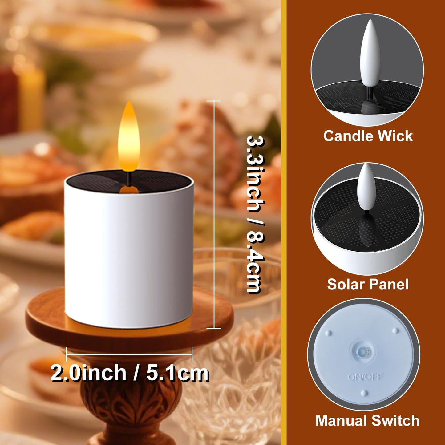 EuroFone 6pcs Solar Tea Lights Outdoor Waterproof - Rechargeable Battery Candles for Lantern, Garden, Camping & Decor, Small Solar Lights Waterproof