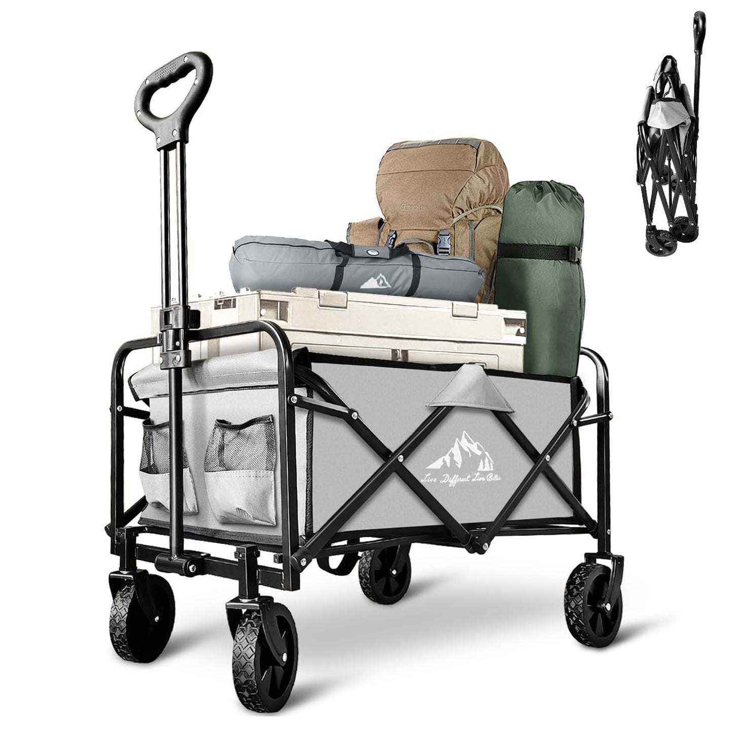 Collapsible Foldable Wagon, Beach Cart Large Capacity, Heavy Duty Fold