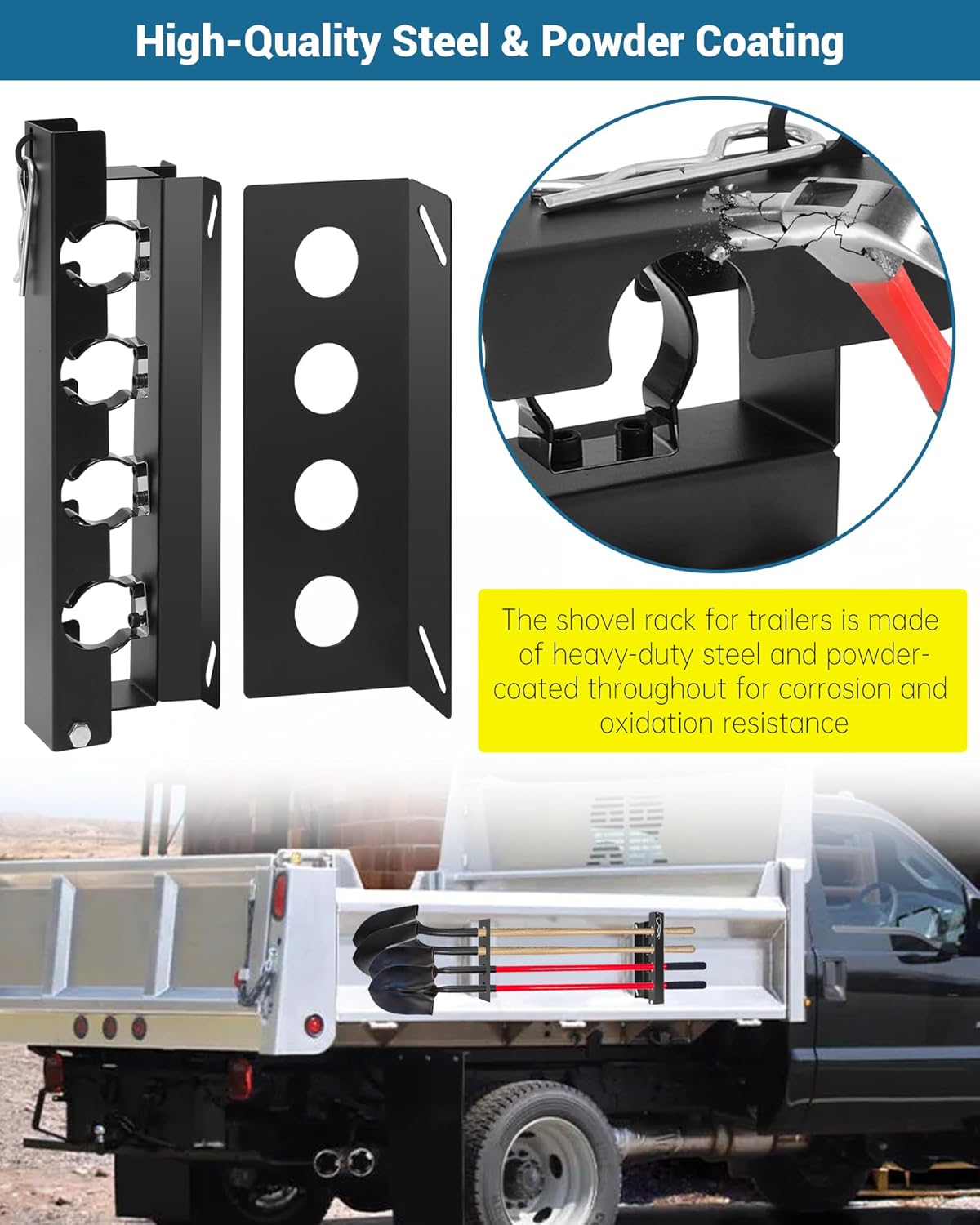 4-Hole Shovel Holder for Truck Bed, Garden Tool Holding Rack, Shovel Rack for Trailer/Truck Accommodates Diameters Up to 1.8" Rakes, Shovels, Other Garden Tools