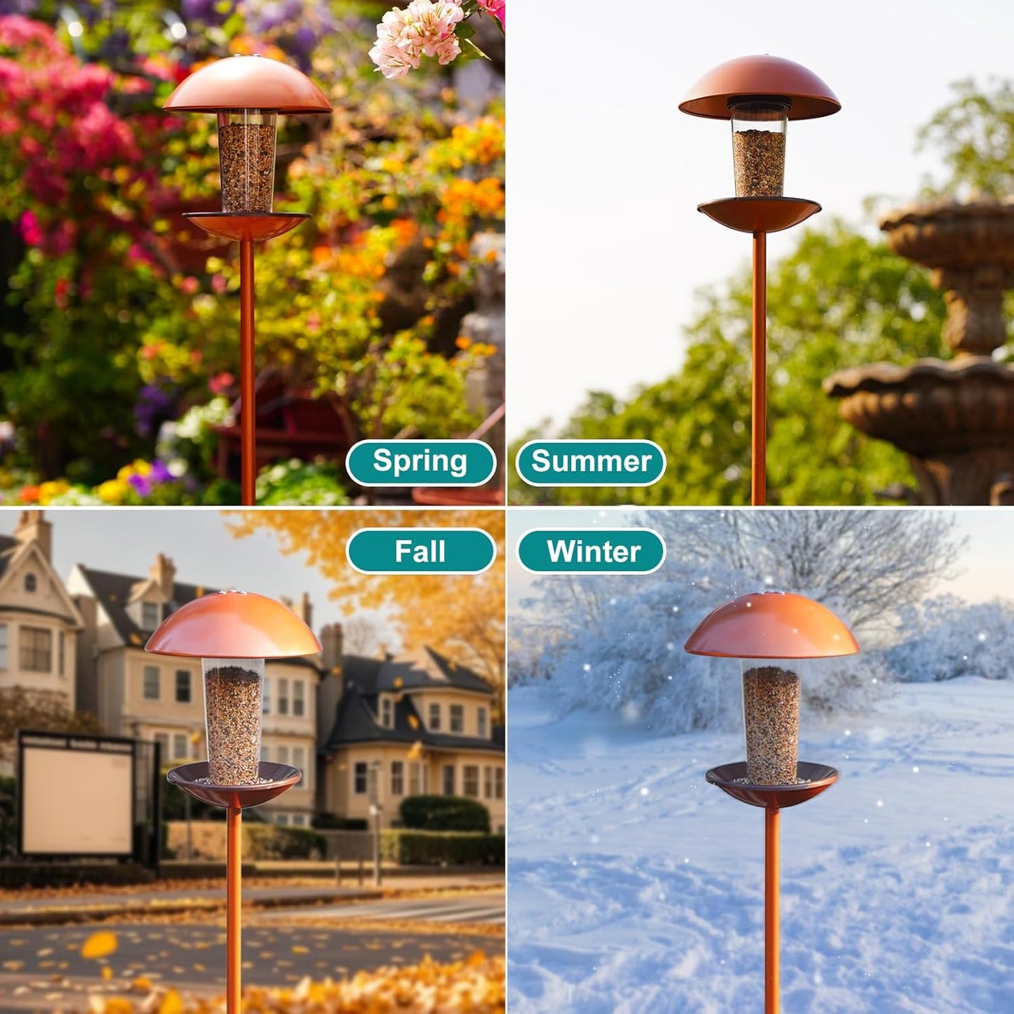 Goodeco Bird Feeder with Pole Standing - Metal Outdoor Bird Feeder for Wild Small Birds, Perfect for Yard Lawn Garden & Patio Decorations, Ideal Gifts for Mom Dad Grandparents (Round)