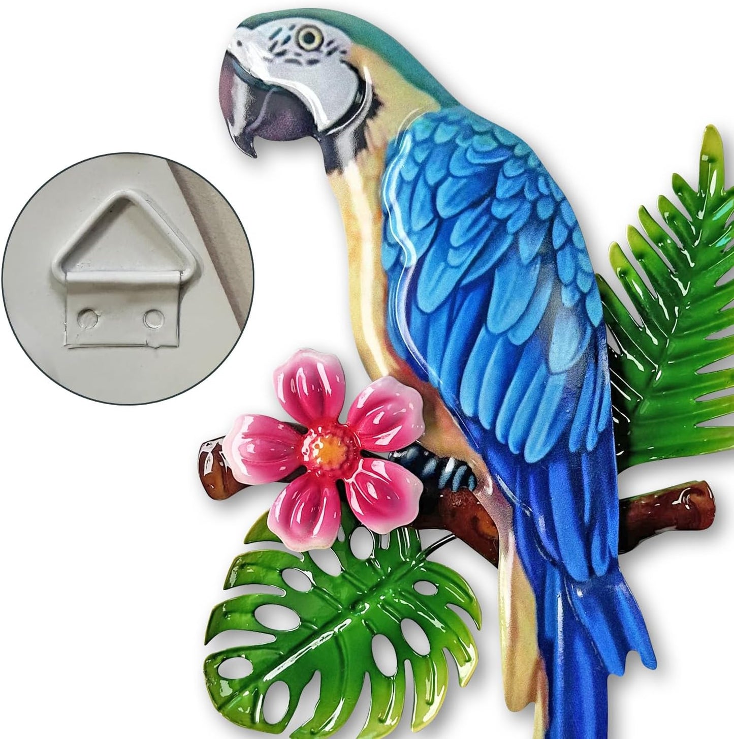 Limygus 3 Pcs Metal Parrot Wall Art Decor Set - Tropical Vivid Parrots on Branch, Outdoor Indoor Hanging Decor for Garden Fence Courtyard Patio