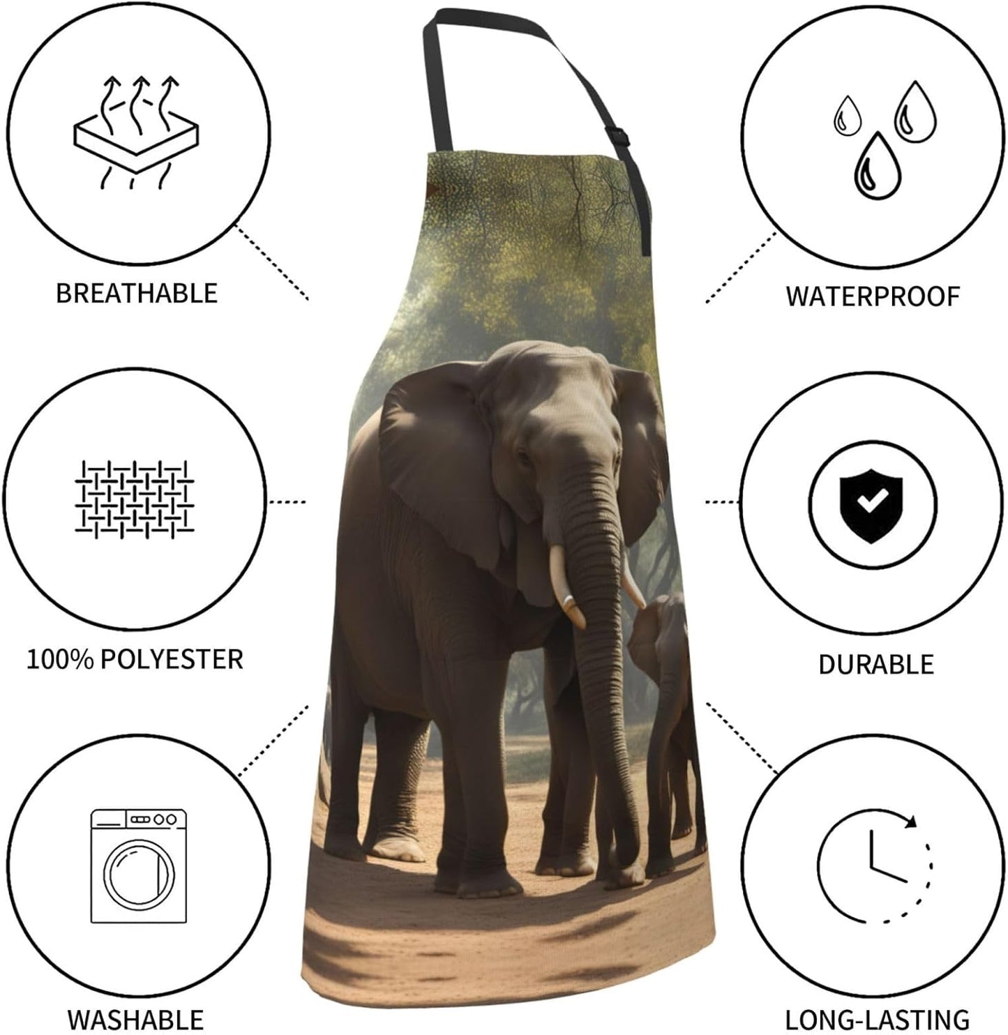 Elephant print Waterproof chef's apron with pocket apron for kitchen cooking baking barbecue and gardening