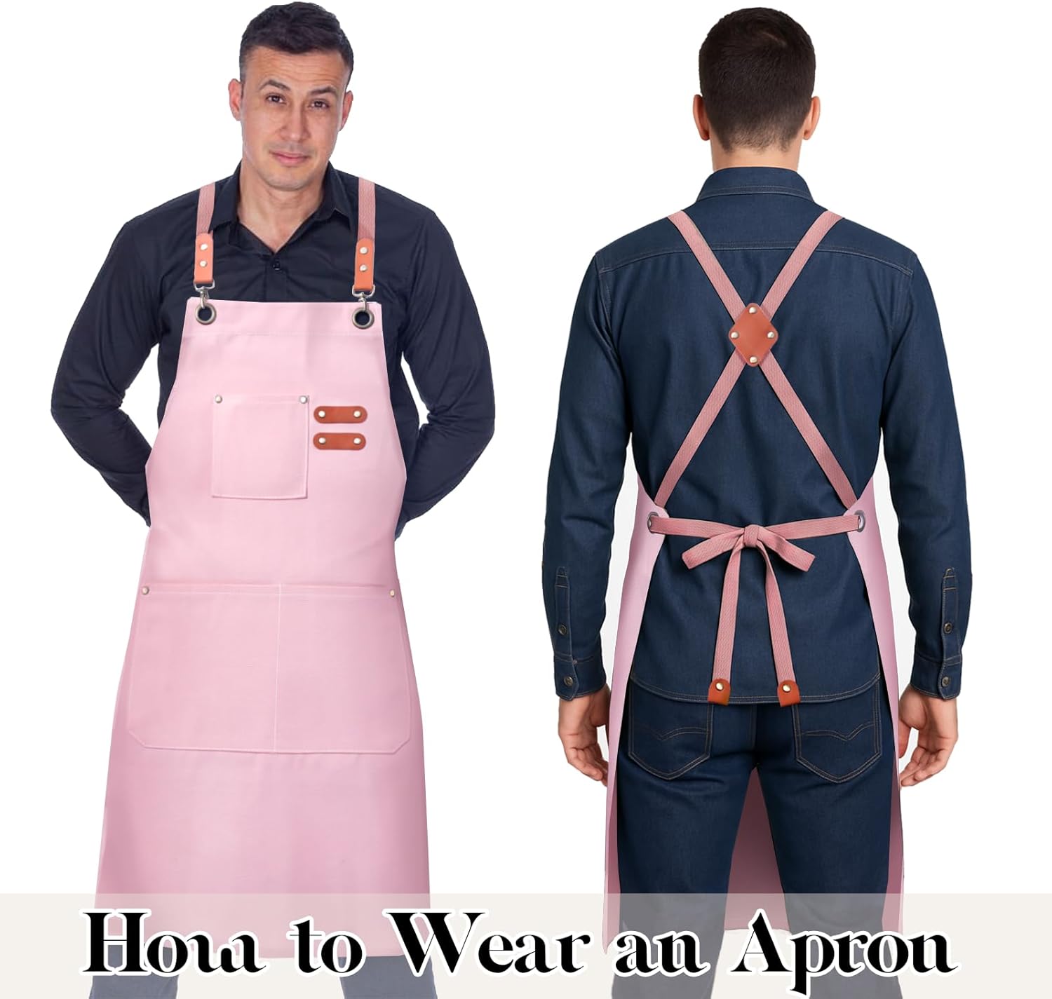 Chef Apron for Men Women with Pockets,Cross Back Cotton Canvas Plus Si