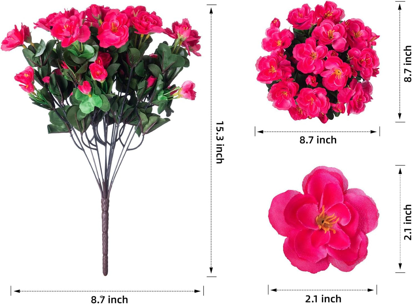 Ivydale Artificial Fake Camellia Flowers Plants for Outdoor Outside Spring Decoration, Faux Silk Hotpink Camellias UV Resistant Look Real for Planter Porch Patio Garden Yard, 3 Large Bundles