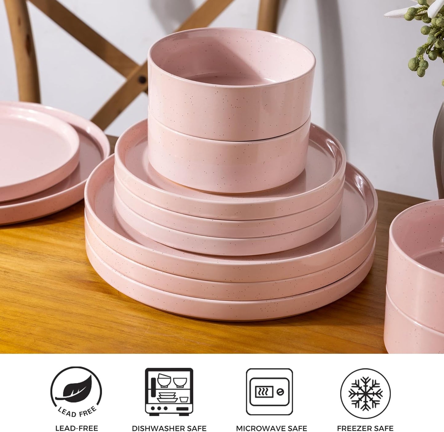 AmorArc Ceramic Dinnerware Set for 4 | Speckled Stoneware Plates and B