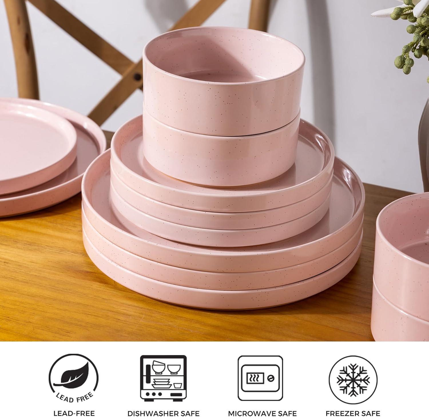 AmorArc Ceramic Dinnerware Set for 4 | Speckled Stoneware Plates and B