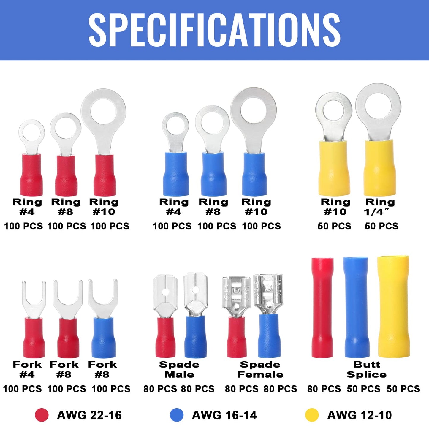 Qibaok 1500pcs Wire Connectors - Insulated Electrical Wire Terminals (