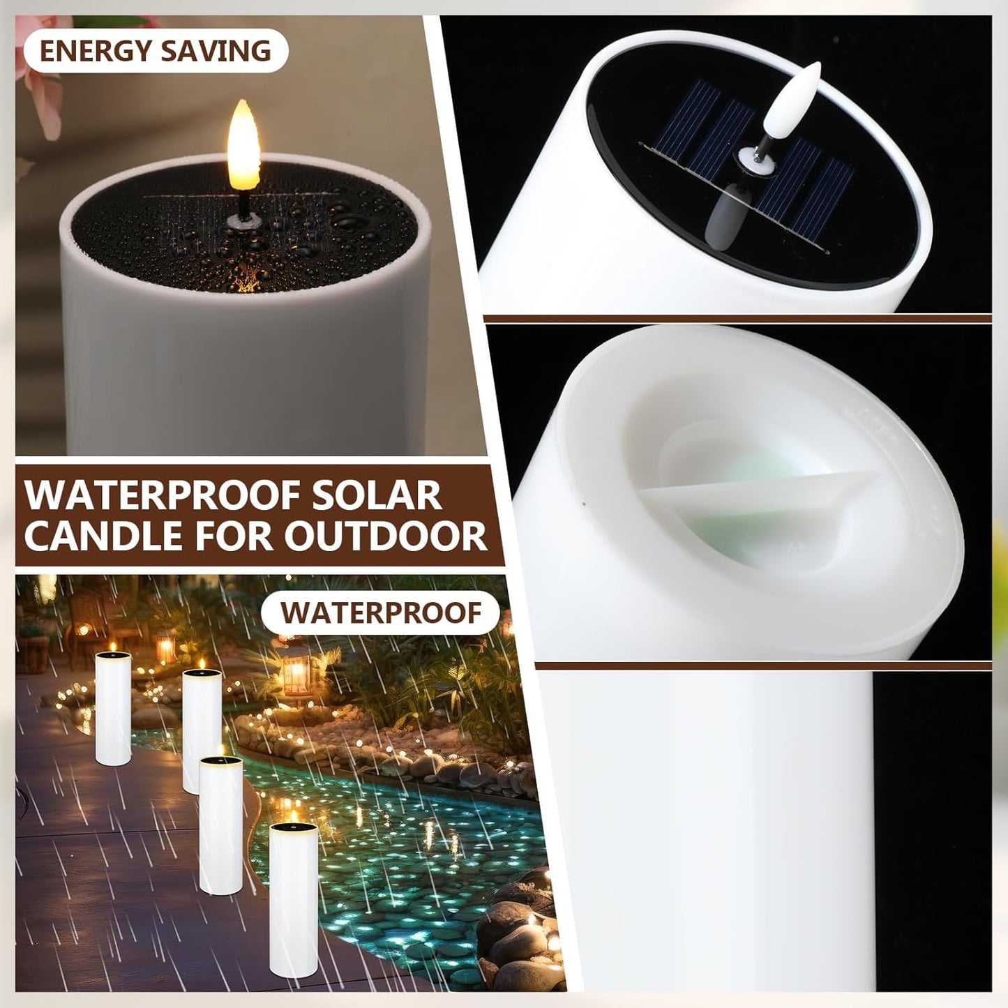 4 Pcs Large Outdoor Candles, Flameless Flickering LED Candles, Battery Operated Waterproof Candle for Wedding Centerpiece Porch Lanterns Patio Easter Decor(4"x12"/12"/12"/12")