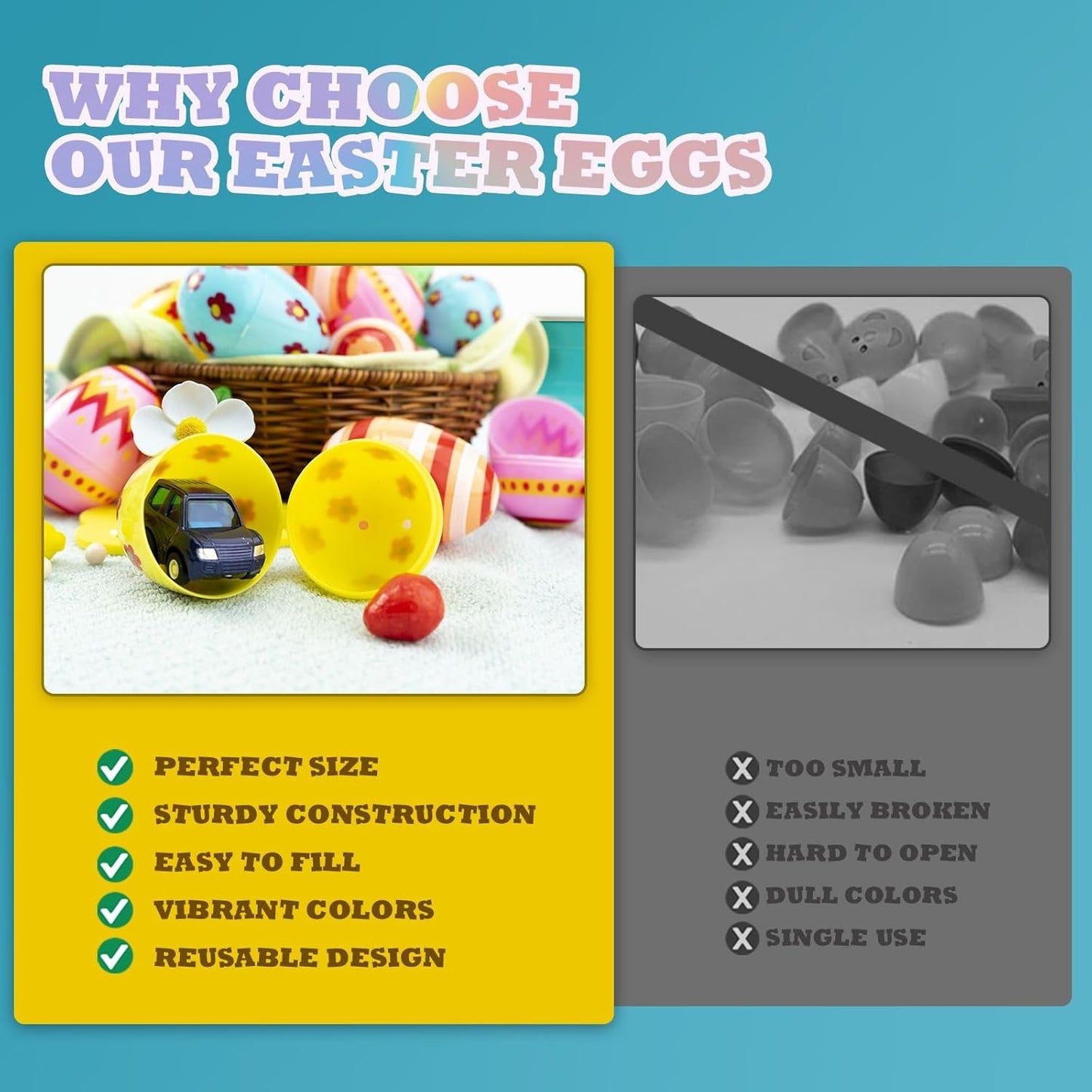3 Inch Jumbo Plastic Easter Eggs 30 Pack - Premium Colorful Fillable Empty Easter Eggs Bulks for Easter Basket Fillers Egg Hunt, Classroom Prize Supplies, Filling Treats and Party Favor