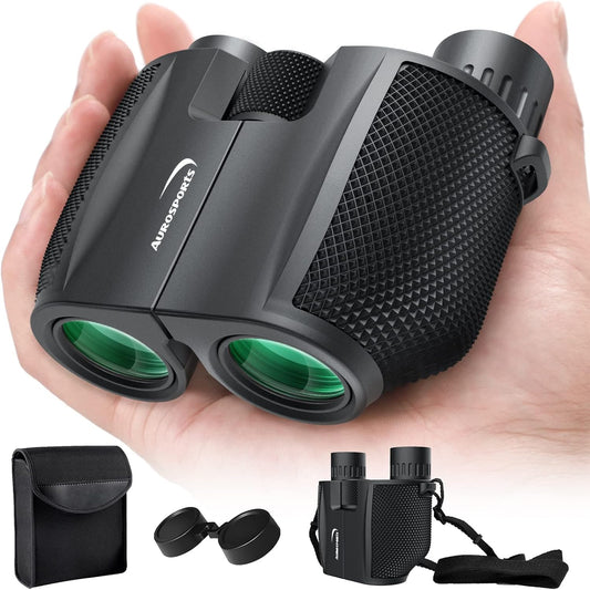 Aurosports 10x25 Binoculars for Adults and Kids, Large View Compact Binoculars for Bird Watching, Easy Focus Small Binocular with Low Light - Ideal for Theater Concerts Travel Hunting Hiking