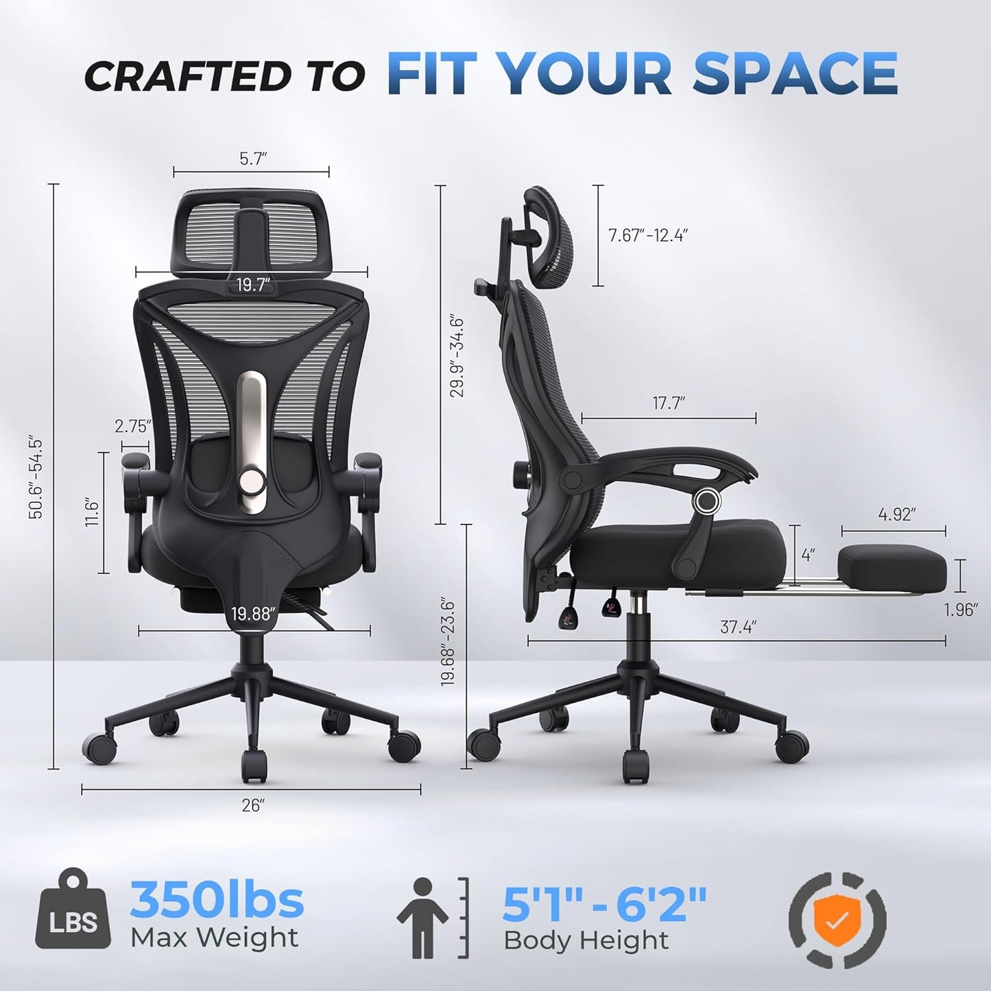 Ergonomic Office Chair with Footrest - Adjustable Lumbar Support & Hea