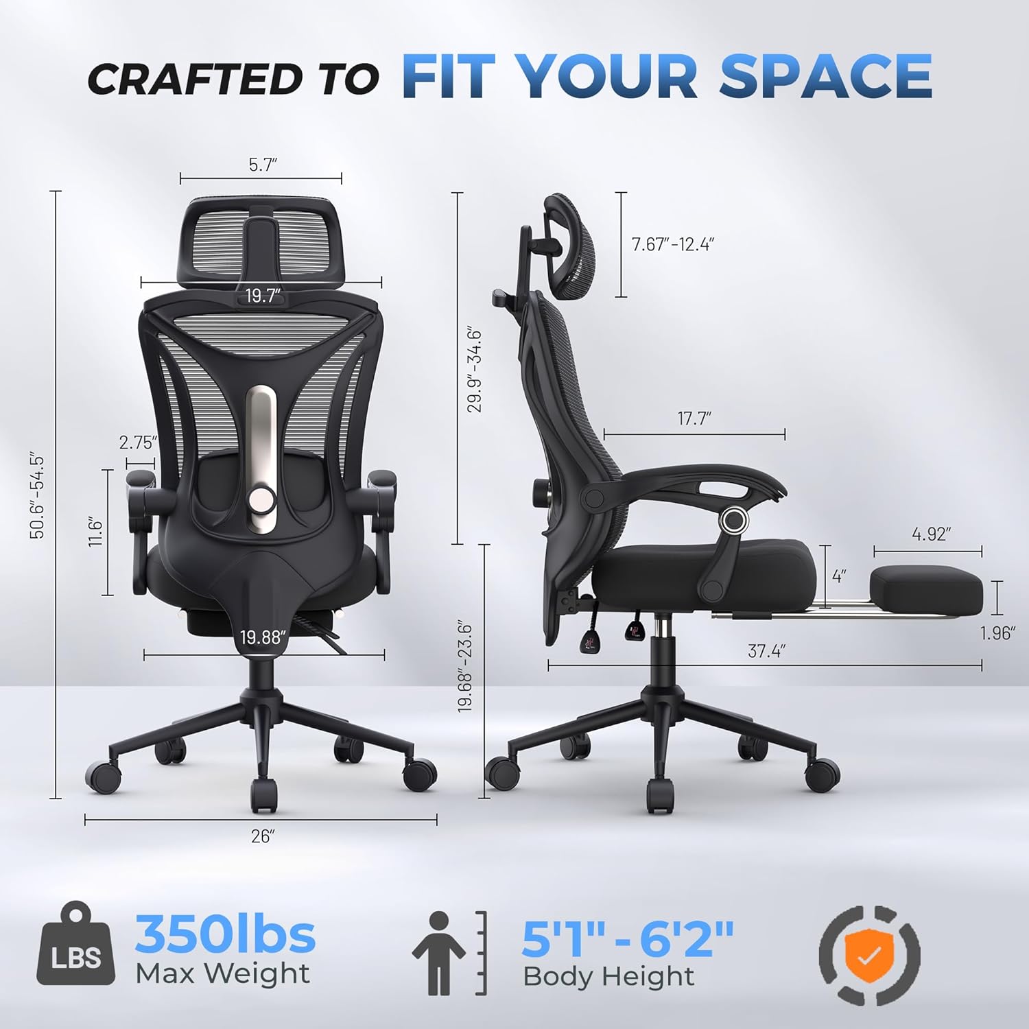 Ergonomic Office Chair with Footrest - Adjustable Lumbar Support & Hea