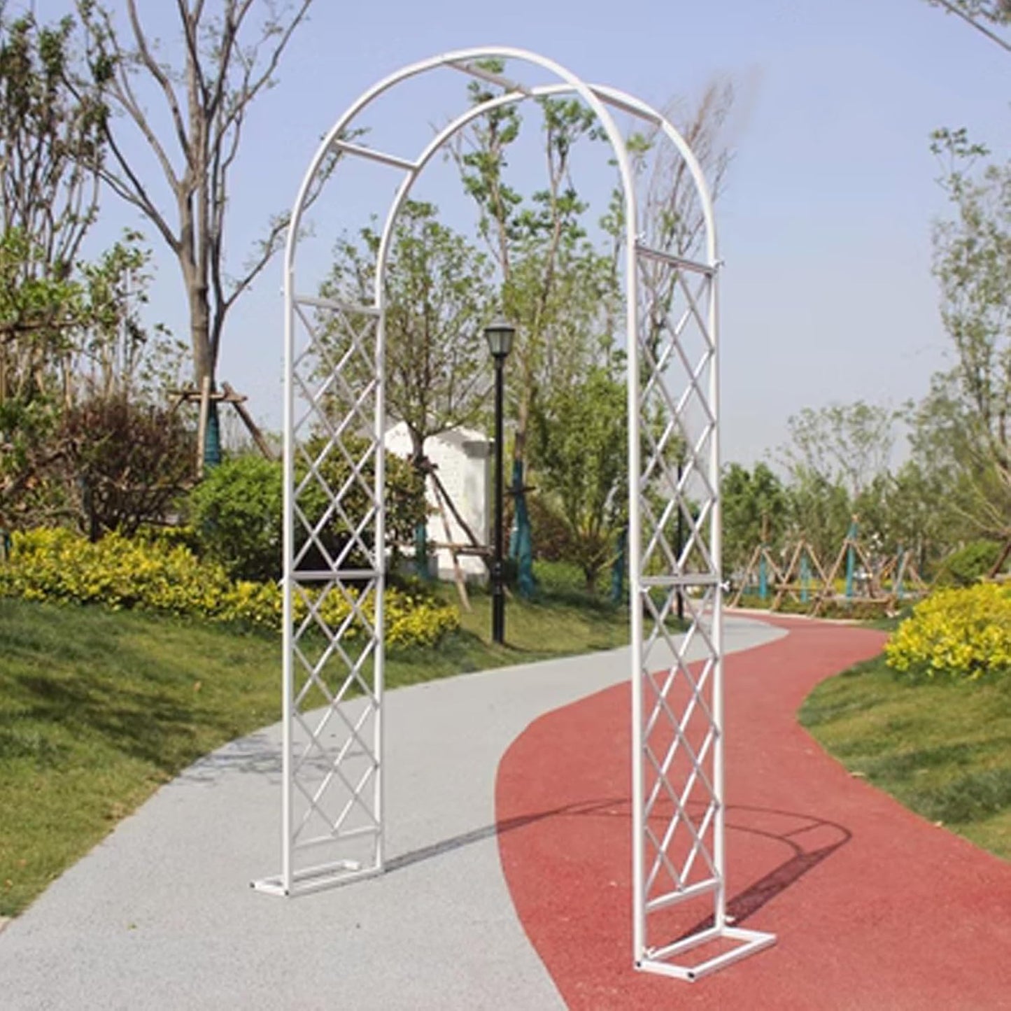 Durable Metal Rose Arch Trellis - Weather-Resistant Garden Arch for Climbing Plants, Outdoor Decor, Lawn & Garden (White, 2.4x2.3x0.4m)