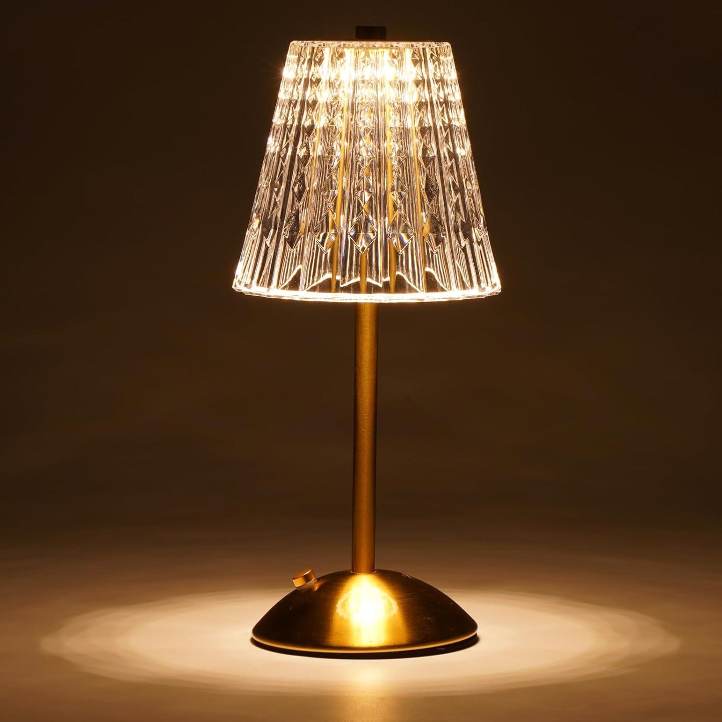 Cordless Touch Table Lamp, 3500mAh LED Rechargeable Small Dask Lamp, 3 Colors Dimmable Battery Operated Crysta Lamp for Bedroom Restaurant Kitchen Home Decor, Gold