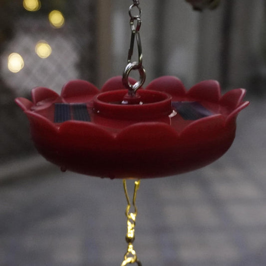 Solar-Powered Ant Moat (2-Pack) - Red Lotus Design, Dual-Purpose Hanging Ant Guard with Built-in Night Lights for Hummingbird Feeders & Garden Decor
