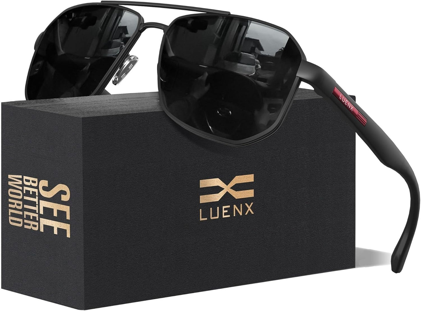 LUENX Aviator Sunglasses for Men Square Polarized Polygon Lens - UV 40