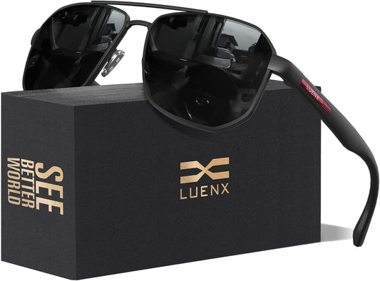 LUENX Aviator Sunglasses for Men Square Polarized Polygon Lens - UV 40