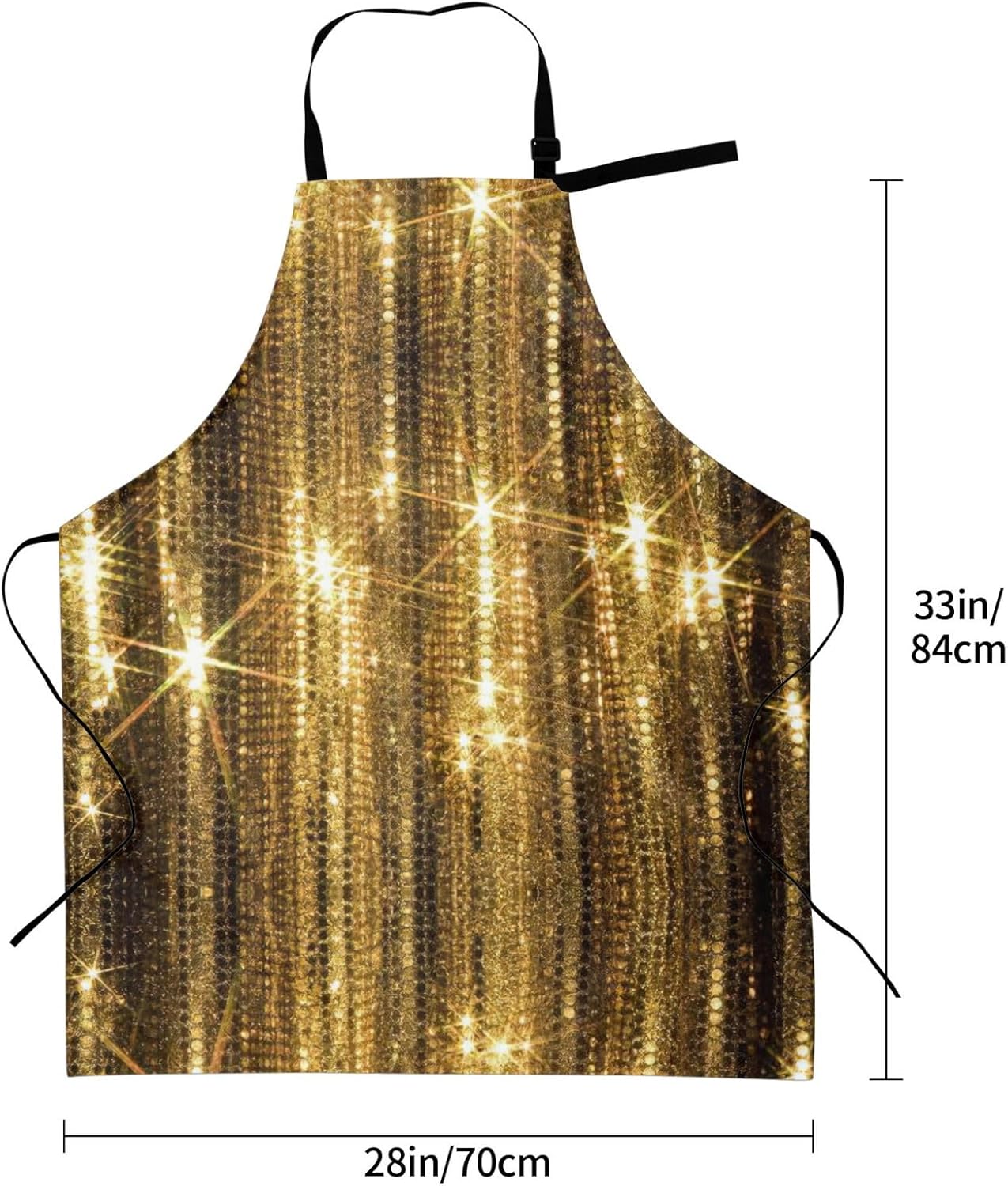 Gold Sequin Sparkle Print 28x33 In Adult Kitchen Apron with Pockets Versatile Chef Smock for Cooking Baking