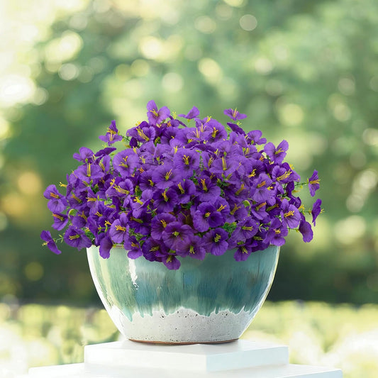 12 Bundles Artificial Pansy Flowers for Outdoor, Faux Silk Pansies Spring Flowers Outside for Planter Front Door Porch Yard Patio Window Box Home Decor (Purple)