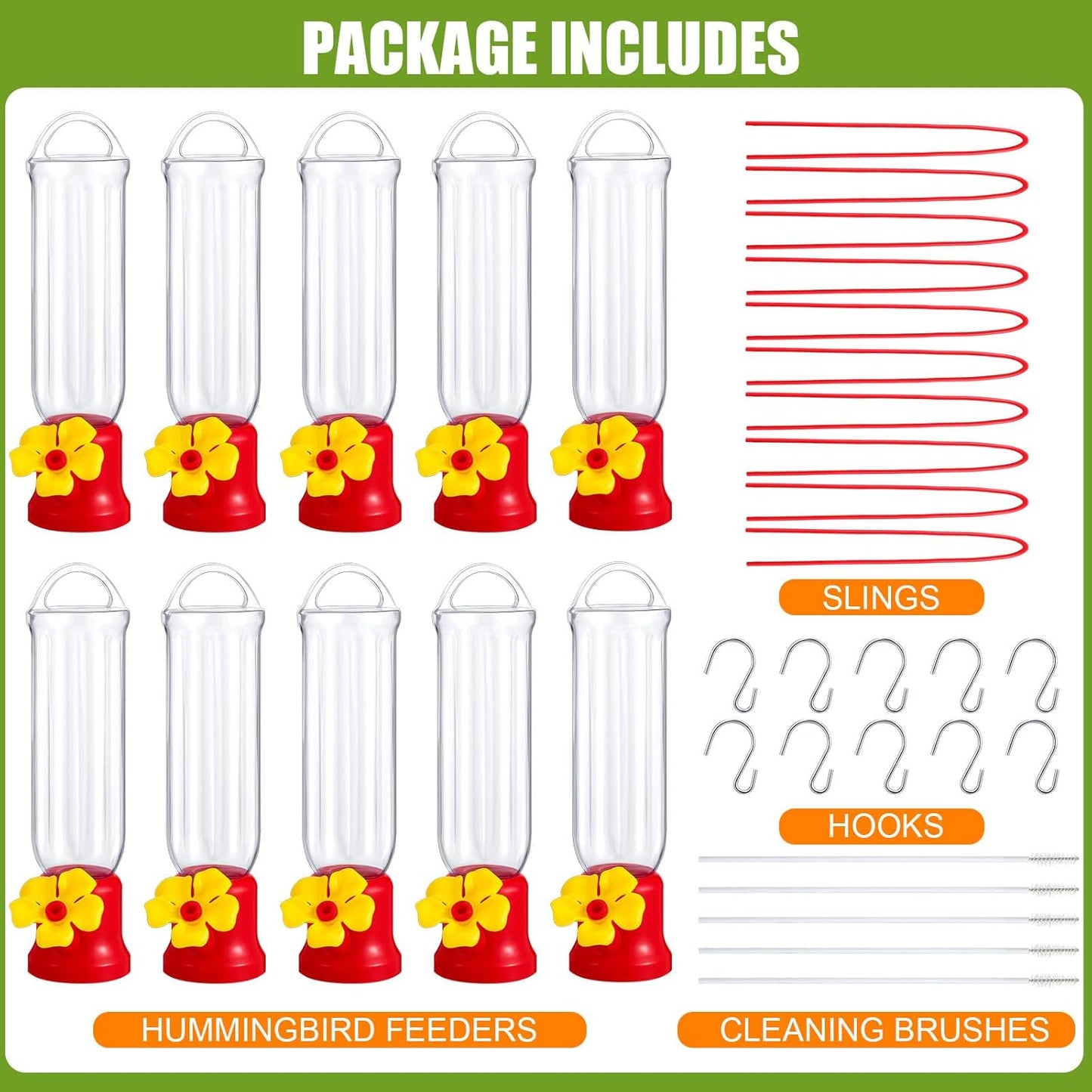 Sunnyray 10 Pack Small Hummingbird Feeder for Outdoors Mini Plastic Feeders with S Hook and Cleaning Brush for Outdoors Window Hanging