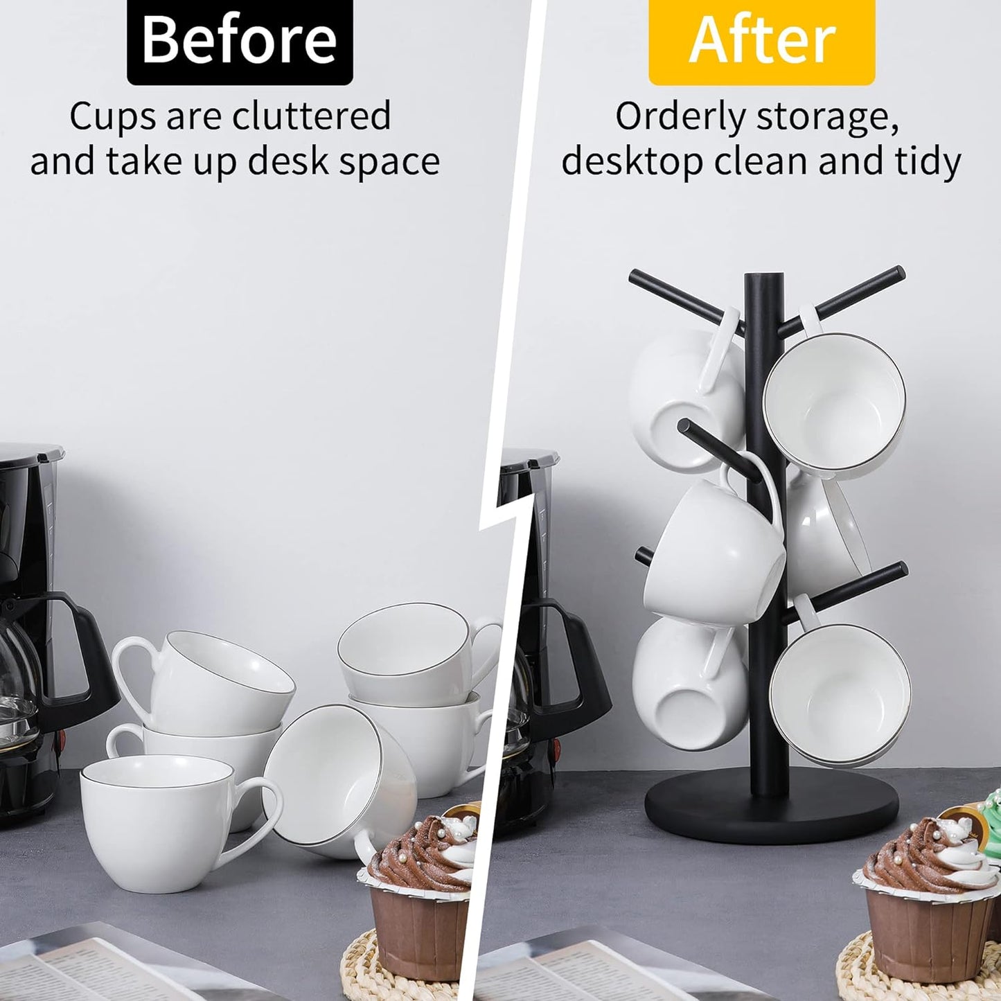 MyLifeUNIT Mug Holder Tree, Coffee Cup Holder with 6 Hooks (Black) | M