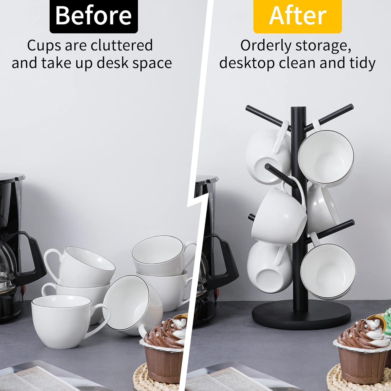 MyLifeUNIT Mug Holder Tree, Coffee Cup Holder with 6 Hooks (Black) | M