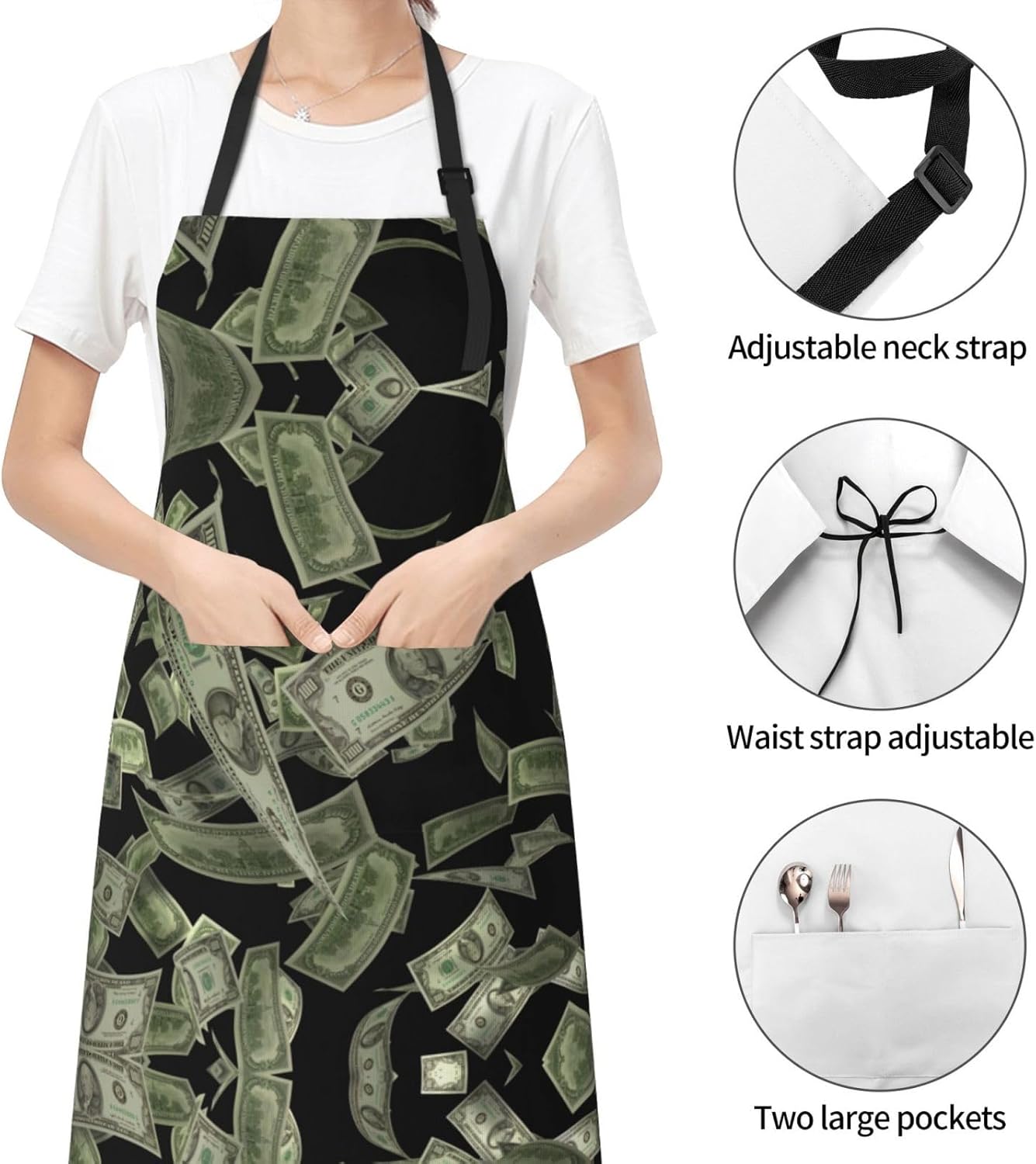Dollar Sign Money print Waterproof apron with pocket adjustable cooking apron for adult kitchen bibs to bake