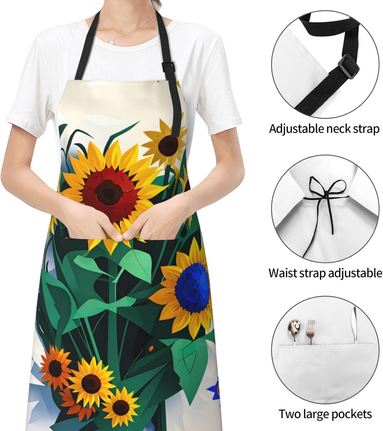 Sunflower bee print Waterproof chef's apron with pocket apron for kitc
